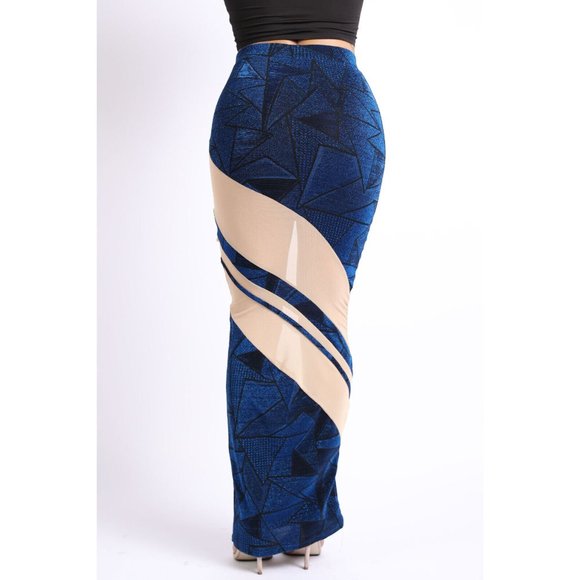 Women's Casual Mesh Contrast Asymmetrical High Waist Maxi Skirt Bodycon Pencil - Picture 5 of 10